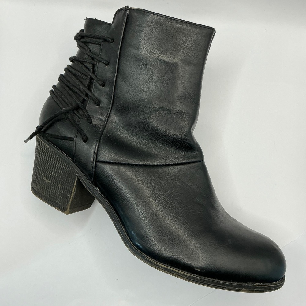 Nature Breeze Womens Black Faux Leather Lace Up Side Zip Block Heel Ankle Boots - Picture 4 of 8